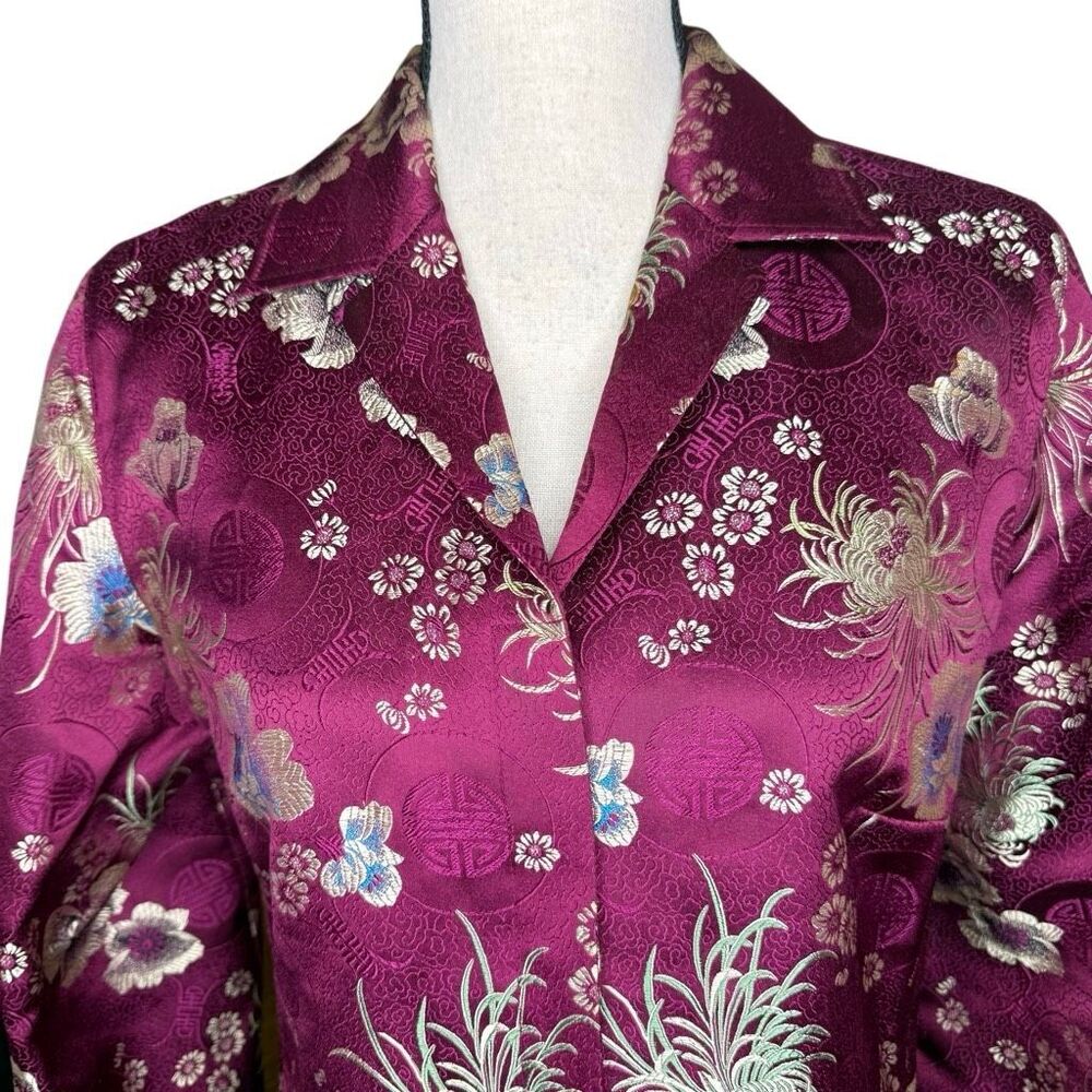 Chico's Magenta Floral Satin Blazer - Picture 2 of 12